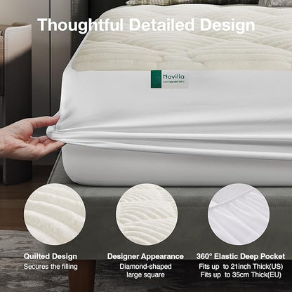 Novilla Soft Queen Mattress Topper, Plush Mattress Pad for Cold Sleepers, Electric Blanket Alternative with Deep Pocket Fits 8-21 Inch Mattress, Machine Washable