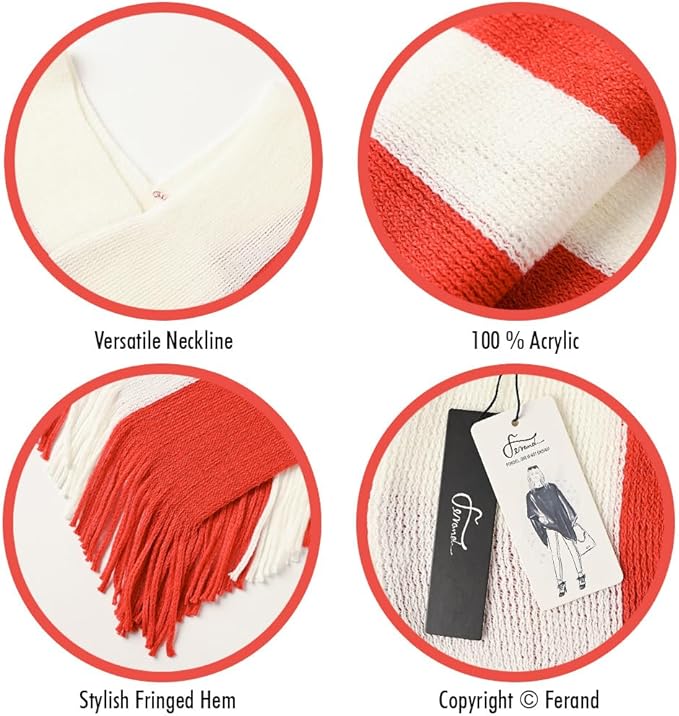 Ferand Women's Striped Poncho Sweater Cozy Knit Fringe Shawl Wraps for Fall Winter