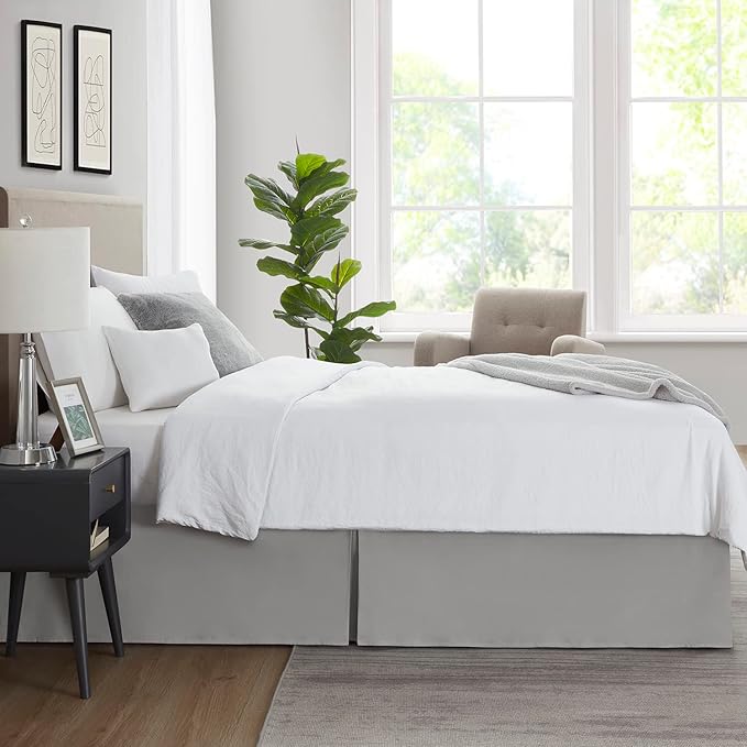 Nestl Silver Full XL Bed Skirt - Full XL Size Bed Skirt 14 Inch Drop - Brushed Microfiber Bed Skirts - Hotel Quality Pleated Bed Skirt - Shrinkage & Fade Resistant