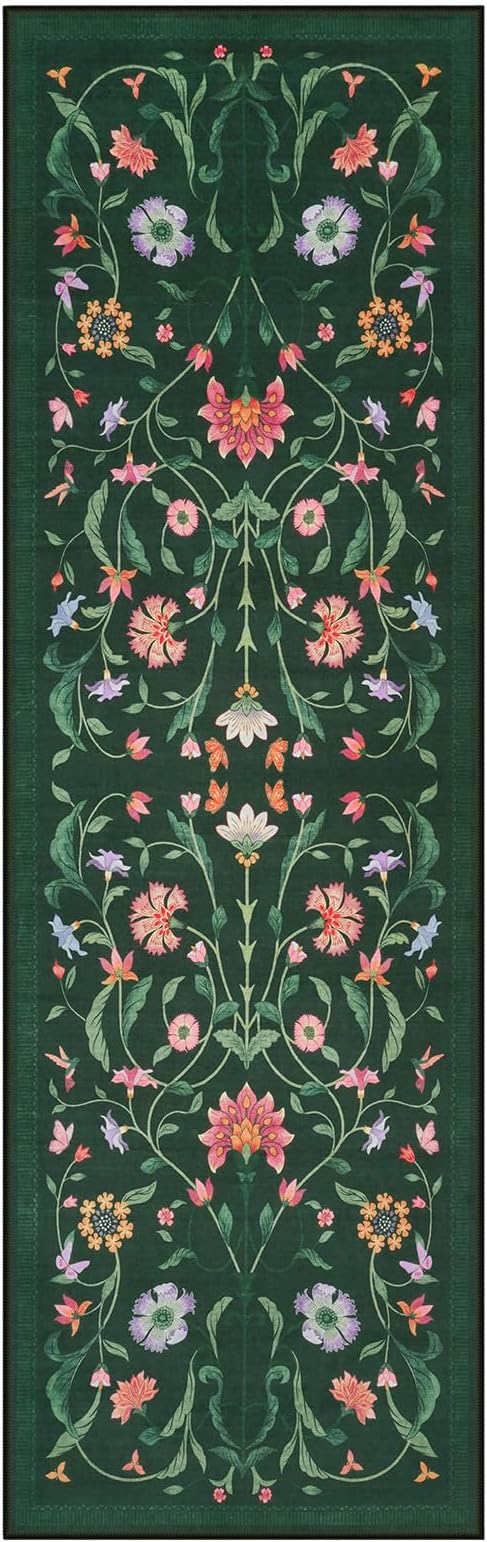 LIVEBOX Hallway Runner Rug - Boho Floral 2'6"x8 Washable Runner Rug, Non-Slip Kitchen Runners, Soft Low-Pile Non-Shedding Carpet Runners for Hallways EntryWay Bedroom Bathroom Farmhouse(2.5x8ft,Green)