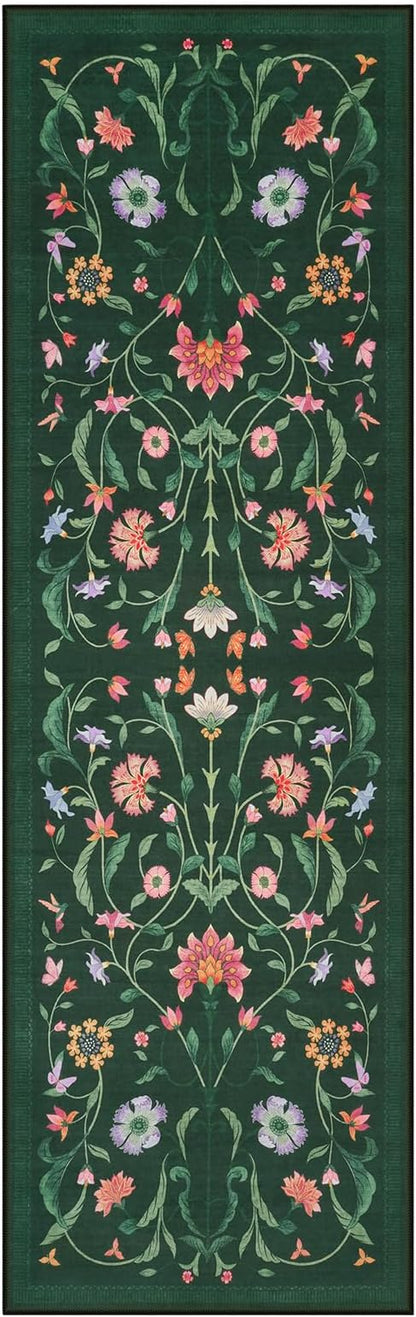 LIVEBOX Hallway Runner Rug - Boho Floral 2'6"x8 Washable Runner Rug, Non-Slip Kitchen Runners, Soft Low-Pile Non-Shedding Carpet Runners for Hallways EntryWay Bedroom Bathroom Farmhouse(2.5x8ft,Green)