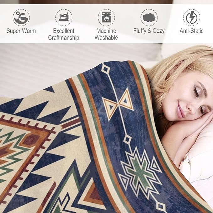 Native Throw Blanket, Southwest Tribal Aztec Pattern Vintage Abstract Ethnic Geometric Print Couch Sofa Bed Plush Throw Blanket 50"x60"