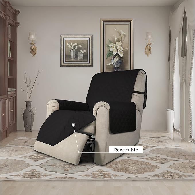 Easy-Going Recliner Chair Slipcover Reversible Sofa Cover Water Resistant Couch Cover Furniture Protector with Elastic Straps for Pets Dog (Recliner 22 inch, Black/Black)