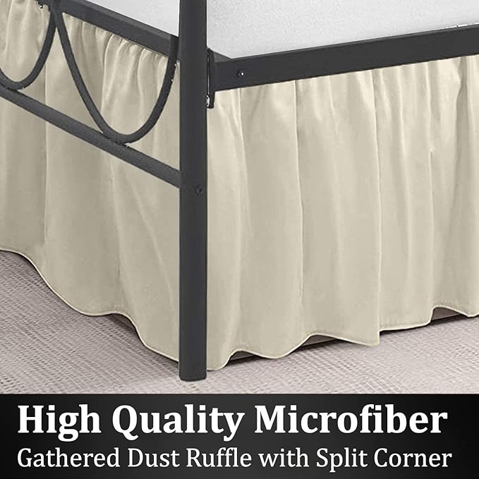 SKY BEDDINGS - Twin Size Ruffled Bed Skirt with Split Corners - 12 Inch Drop Dust Ruffle Bed Skirt with Platform Three Sided Coverage - 100% Microfiber, Ivory