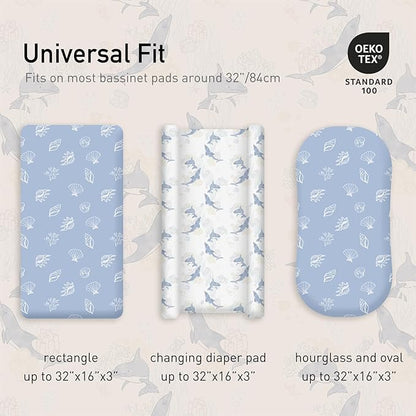 Gllquen Baby Bassinet Sheets Set 2-Pack, Breathable Cozy Bassinet Fitted Sheet Universal Fit Standard Mattress Oval Rectangle Cradle Baby Sheets for Baby Boy Girls Unisex 32"x16"(Seashell)