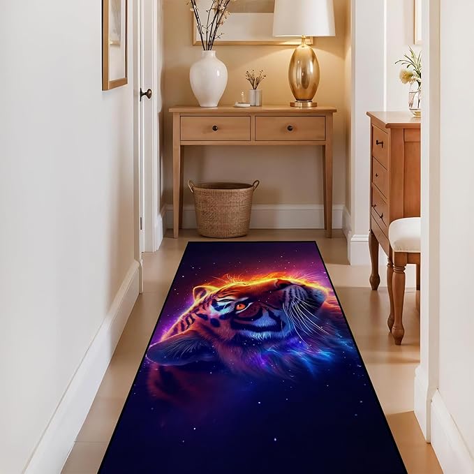 Galaxy Tiger Rug 3D Fierce Tigers Area Rugs for Bedroom Living Room Playroom Gameroom Boys Kids Fire Glitter Carpet Throw Rugs Floor Mat 79 in x 39 in