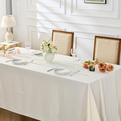 BALCONY & FALCON 2 Pack White Cheesecloth Table Runner 10FT 120 Inch Rustic & Boho Farmhouse Gauze Cheese Cloth Runners for Wedding Fall Thanksgiving Christmas Party Baby Shower Birthday Decor