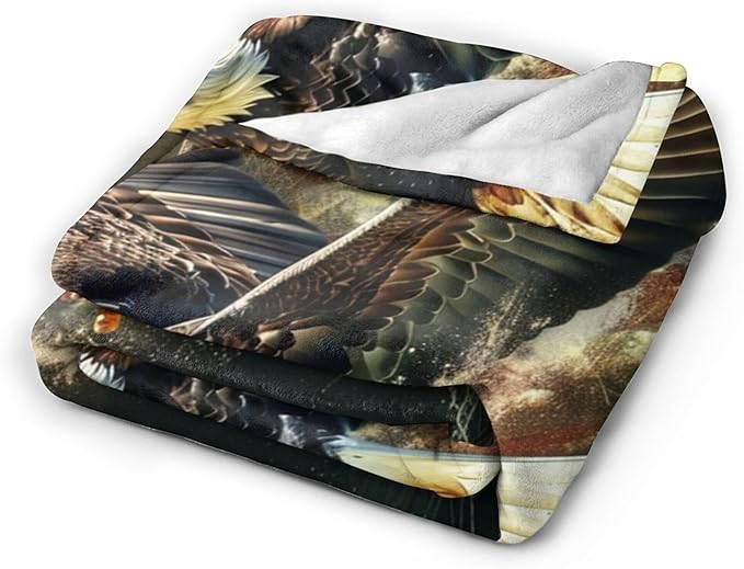 American Eagle Bald Eagle Throw Blanket and Decor With American Flag Design for All Ages - Soft Warm Cozy Fleece for Couch, Sofa, Bed 60"x50"