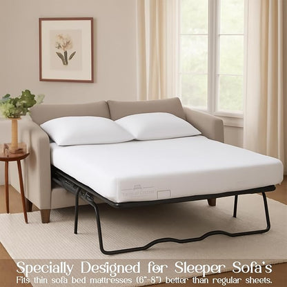 Sleeper Sofa 4 Piece Bed Sheet Set Premium Quality 100% Cotton 500 Thread Count, Smooth & Super Soft Sateen Weave, Extra Soft Bed Sheets, Wrinkle Free, 6 Inch Deep Pocket (Full, White)