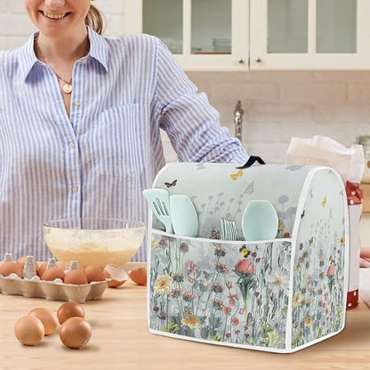 Floral Mixer Covers for Kitchen Aid 6-8 Quart Mixer Dust Cover with Top Handle Dustproof Food Processor Cover Kitchen Appliance Accessories