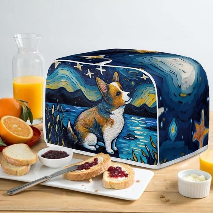 ZFRXIGN Corgi Toaster Cover, 2/4 Slice, Starry Night, Blue, Polyester, Dust Cover