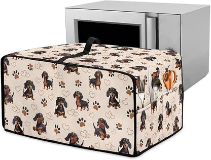 Dachshund Dog Heart Paw Print Toaster Oven Cover with Storage Bags Waterproof Dust Cover for Microwave Oven Polyester-Linen Fabric Small Appliance Dust Covers Fits Most Microwaves, M