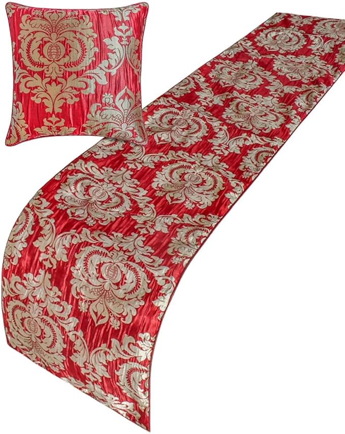 The HomeCentric Red Bed Runner for King/Queen/Twin Jacquard Decorative Bed Scarf 53"x18" Bed Runner Without Pillow Cover, Damask Bed Scarf Bedroom Décor Accent - Crimson Damask