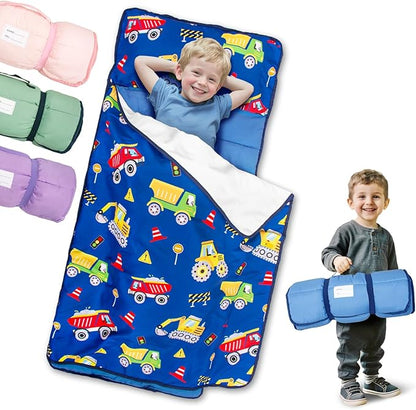 Primlect Lightweight Toddler Nap Mat Perfect for Warm Sleepers, Portable Sleeping Bag with Removable Pillow and Fleece Blanket, Washable, Great for 3 Seasons, Daycare, Preschool, Boy and Girls