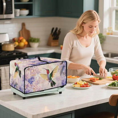 Hummingbird Hydrangea Floral Print Dust Cover for Microwave Oven Waterproof Heavy Duty Microwave Oven Cloth Cover with Storage Pockets Kitchen Appliance Protector, L