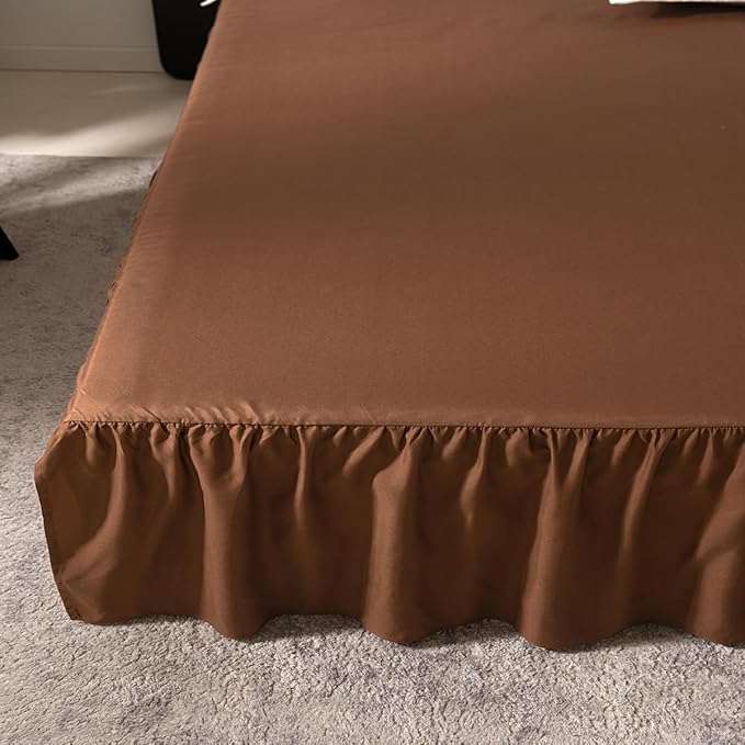 Brown Ruffled Bed Skirt - Full Size with Split Corners, 18 Inch Drop