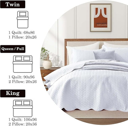 IR Imperial Rooms California King Quilt Bedding Set Size (118"x106") + 2 Pillow Shams (20" x 36"+ 2") - 3 Pcs All Season Reversible Microfiber Coverlet Embossed Quilt Bedspread (White)