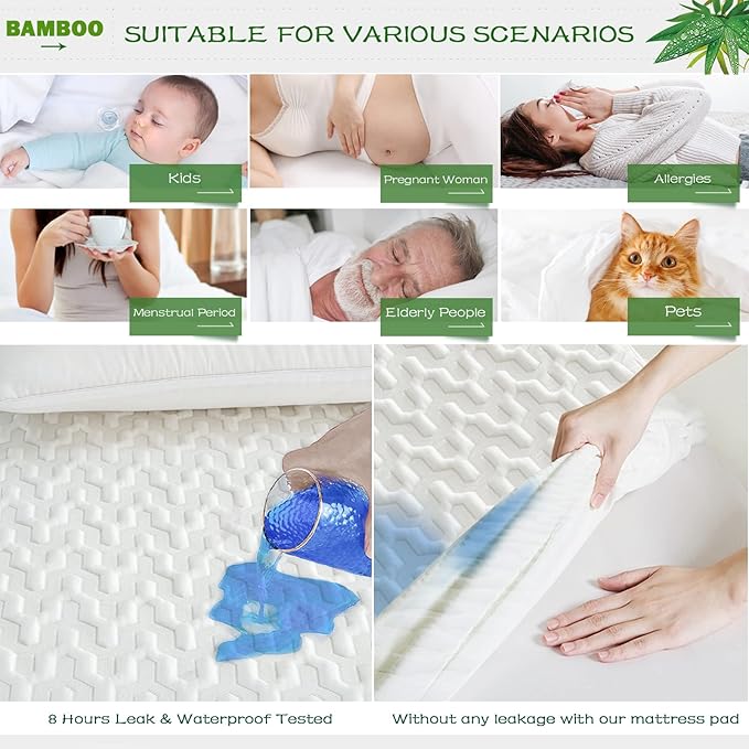 GRT Twin Size Waterproof Mattress Protector Rayon Bamboo - 3D Air Fiber Cooling Mattress Protector Cover, Breathable Mattress Pad Noiseless 8''-21'' Deep Pocket Machine Washable