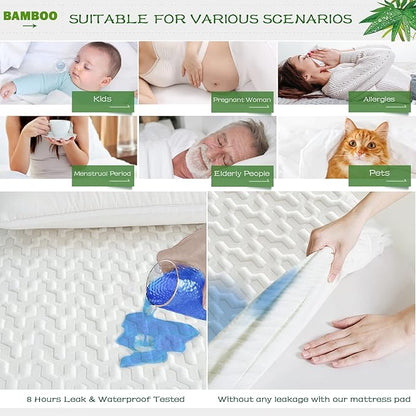 GRT Cal King Waterproof Mattress Protector Rayon Bamboo - 3D Air Fiber Cooling Mattress Protector Cover, Breathable Mattress Pad Noiseless 8''-21'' Deep Pocket Machine Washable
