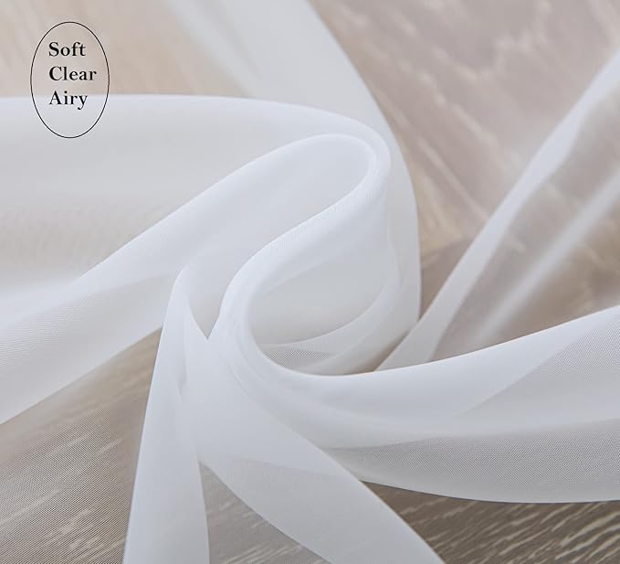 PI White Sheer Tier Curtains 30 Inches Length with Grommet,Short Voile Half Window Curtain for Kitchen/Bathroom/Farmhouse/Basement 2 Panels (W42 X L30,Optical White)