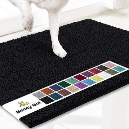 Muddy Mat® AS-SEEN-ON-TV Highly Absorbent Microfiber Door Mat and Pet Rug, Non Slip Thick Washable Area and Bath Mat Soft Chenille for Kitchen Bathroom Bedroom Indoor and Outdoor - Black Large 35"X24"