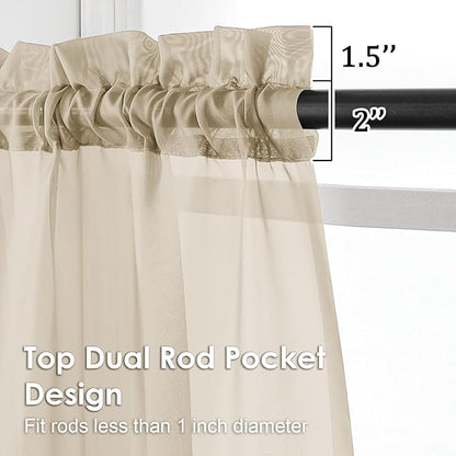 OVZME Taupe Sheer Curtains 96 Inches Long 2 Panels - Soft Light Filtering Window Sheer Panels for Living Room/Bedroom, Top Dual Rod Pocket, 1 Pair, Each 42Wx96L Inches