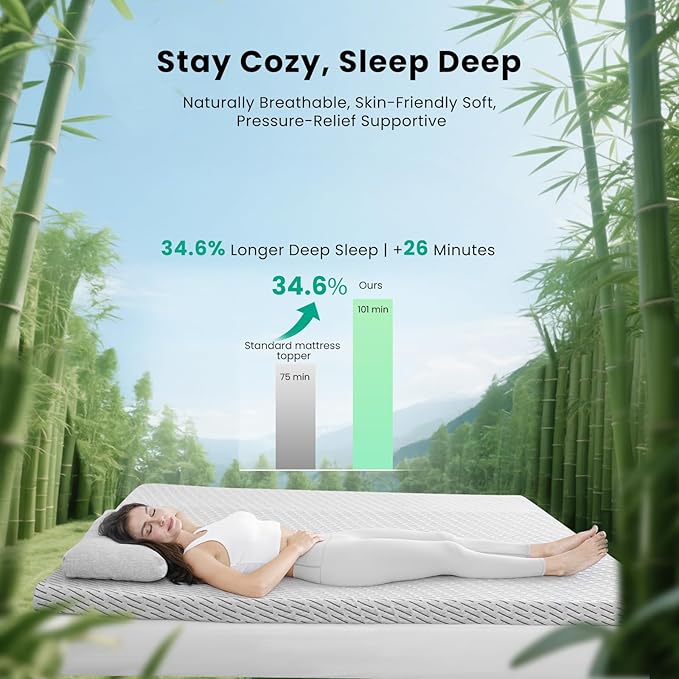 Bamboo Mattress Topper King Size 4 Inch, Cooling Gel & Bamboo Charcoal Memory Foam Mattress Topper for Back Pain Relief, Firm Dual-Layer Foam Bed Pad with Removable Cover
