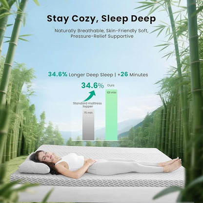 Bamboo Mattress Topper Twin Size 4 Inch, Cooling Gel & Bamboo Charcoal Memory Foam Mattress Topper for Back Pain Relief, Firm Dual-Layer Foam Bed Pad with Removable Cover College Dorm