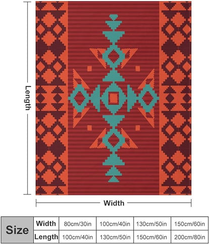 Aztec Throw Blanket, Red Native Southwestern Boho Blanket for Couch Bed Chair Outdoor Travel 40"x50"