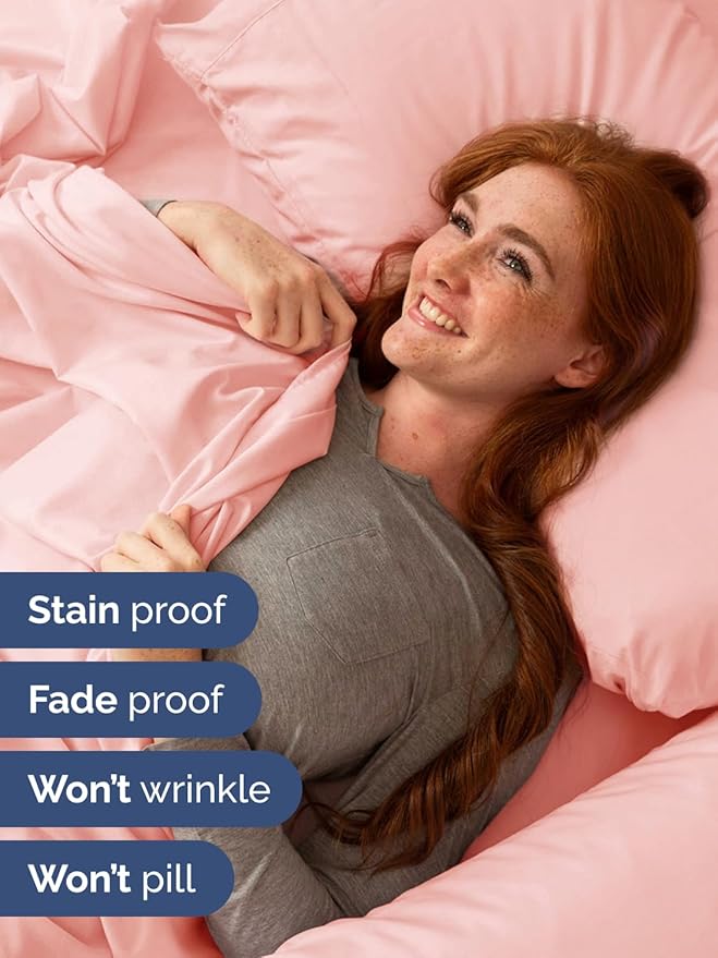 Extra Deep Pocket Full Sheets - 4 Piece Breathable & Cooling Bed Sheets - Hotel Luxury Bed Sheet Set - Soft, Wrinkle Free & Comfy - Easily Fits Extra Deep Mattresses - Deep Pocket Baby Pink Sheets Set