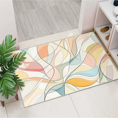 2x3 Colorful Entryway Area Rug Blue White Pink Yellow Bathroom Rug Non Slip Machine Washable Low Pile Small Carpet Kitchen Bedroom Door Mat Entrance
