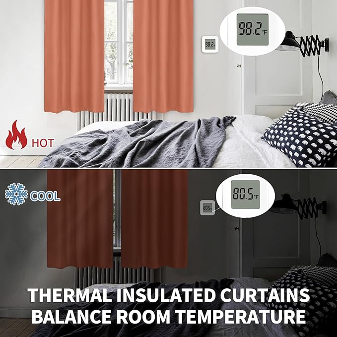 BGment Terracotta Blackout Curtains for Bedroom 54 Inch Length - Short Thermal Insulated Drapes with Rod Pocket Privacy Fall Decor for Living Room Window, 42 x 54 Inch, 2 Panels