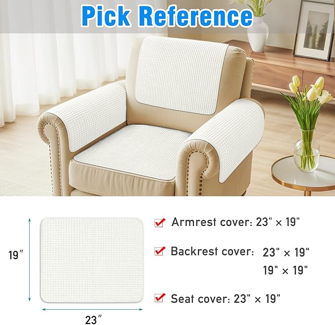 Couch Arm Covers, Sofa Arm Covers, Waterproof Armrest Cover for Sofa, Armchair, Loveseat, Headrest Cover, Non-Slip Recliner Arm Cover, Arm Chair Covers Set of 2 (Cream, 23"×19")