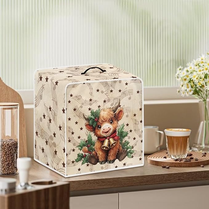 Christmas Coffee Maker Cover, Dustproof Washable Highland Cow Coffee Machine Protector with Handle