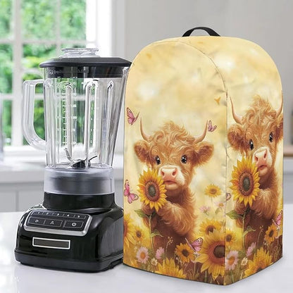 Drawstring Blender Cover Kitchen Appliance Anti Fingerprint Dust Protection Stain Resistant Coffee Maker Food Processor Stand Mixer Cover Sunflower Cartoon Highland Cow