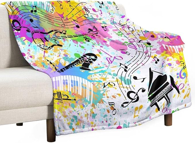 Music Blanket Colorful Graffiti Piano Keys Music Note Modern Abstract Art Print Soft Cozy Lightweight Throw Blanket for Kids Girls Boys Bedroom Living Room Dorm Chair Sofa Travel 60x80in
