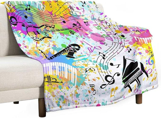 Music Blanket Colorful Graffiti Piano Keys Music Note Modern Abstract Art Print Soft Cozy Lightweight Throw Blanket for Kids Girls Boys Bedroom Living Room Dorm Chair Sofa Travel 60x80in