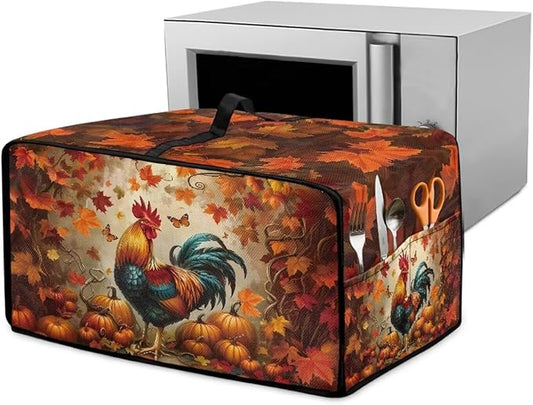 Air Fryer Toaster Oven Cover with Pockets, Stain-resistant Microwave Oven Protector for Kitchen Countertop, L, 18.5 x 22.5 x 13 Inches, Chicken Rooster Pumpkin Fall Leaves