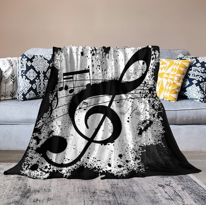 Music Blanket Black White Abstract Music Note Art Print Soft Cozy Lightweight Throw Blanket for Women Men Bedroom Living Room Dorm Chair Sofa Travel 60x80in