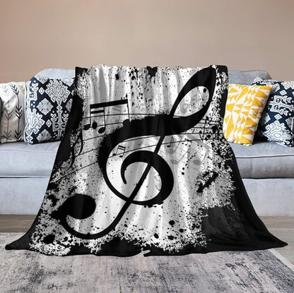 Music Blanket Black White Abstract Music Note Art Print Soft Cozy Lightweight Throw Blanket for Women Men Bedroom Living Room Dorm Chair Sofa Travel 60x80in