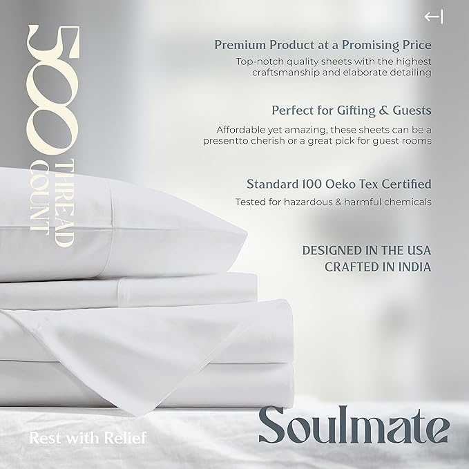 Mayfair Linen 100% Cotton Bed Sheets King Sheet Set - 500 Thread Count Sheets King Size 4 PC Set (Silver), Soft, Cooling, Hotel-Quality 16" Deep Pocket Sateen Cotton Bedsheet for Hot Sleepers