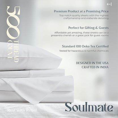 Mayfair Linen 100% Cotton Bed Sheets King Sheet Set - 500 Thread Count Sheets King Size 4 PC Set (Silver), Soft, Cooling, Hotel-Quality 16" Deep Pocket Sateen Cotton Bedsheet for Hot Sleepers