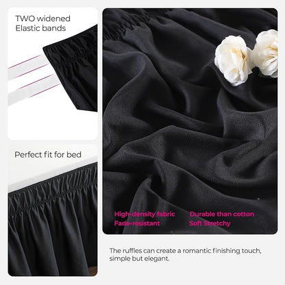 RIMELA Black Bed Skirt King Size 25 Inch Drop, Elastic Bed Skirting for Bed Base and Frame, Bedding Dust Ruffle Easy to Install, Lightweight Comforter Set with Wrap Around Adjustable Bedskirt