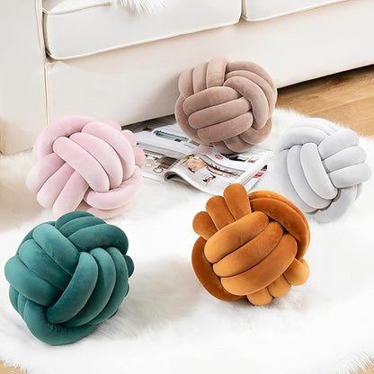 Knot Ball Pillows, Round Throw Pillow Cushion Home Decoration Soft Plush Pillow, Throw Knotted Ball Pillow Handmade Children Room Decoration Round Plush Toy Pillow (Coffee,11"/28cm)