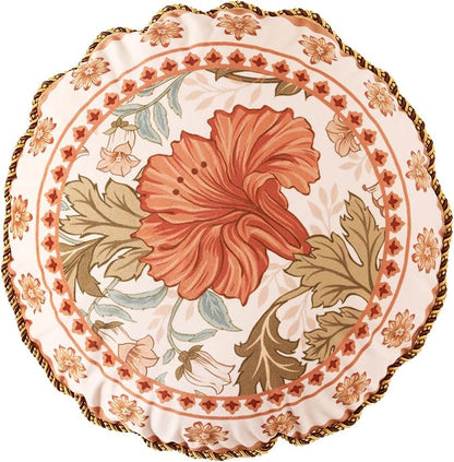 Vintage Round Throw Pillow Covers,Orange Floral with Wild Flowers Pattern Cozy Velvet Pillowcases,Decoration Pillows Cushion Covers for Couch Sofa Bed Car Chair Thanksgiving,Diameter 16"