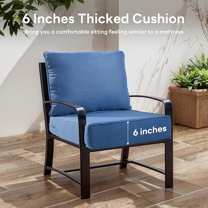 6" Thicker Outdoor Chair Cushion 3 Sets - 24" *24" *6" Waterproof Patio Furniture Cushions with Removable Cover, 28D High Density Sponge Filling Thicken Outdoor Patio Cushions - Blue