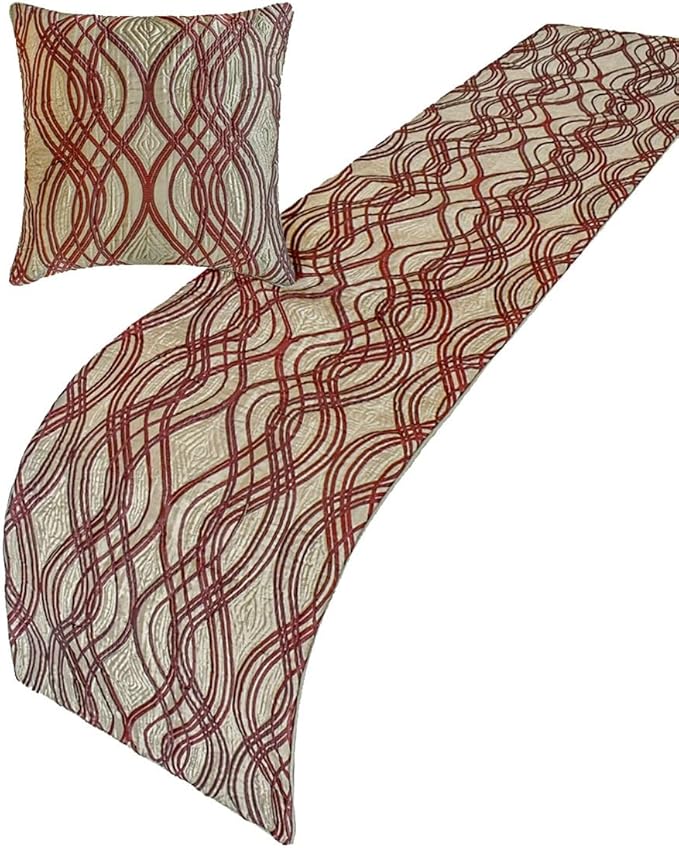 The HomeCentric King/Queen/Twin Brown Decorative Bed Runner Queen 74"x18" Bed Runner Without Pillow Cover, Quilted, Swirl Pattern Bed Scarf on Satin Fabric - Brown Swirls