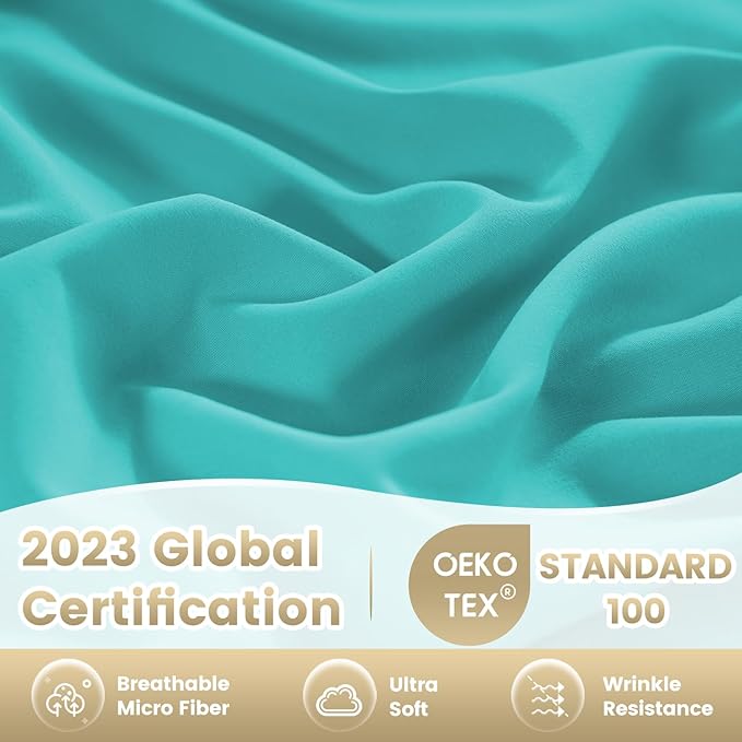 California King Size Sheet Set - Luxury 4 Piece Breathable Soft Sheets for King Size Bed, 16" Deep Pocket Wrinkle Free Cooling Bedding Sheet and Pillowcase Set Cal King Size, Turquoise