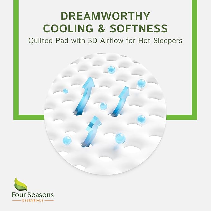 Four Seasons Essentials Twin Size Waterproof Mattress Protector - Cooling Viscose derived from Bamboo Fitted Sheet Mattress Cover - Quilted Jacquard Pad Protects from Dust Allergens