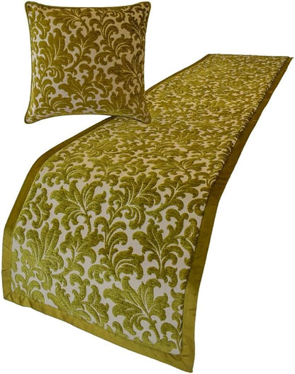 The HomeCentric King/Queen/Twin Chartreuse Designer King 90"x18" Bed Runner with 2 Pillow Cover, Velvet, Floral Pattern Bed Scarf on Velvet Fabric - Enchanted Chartreuse